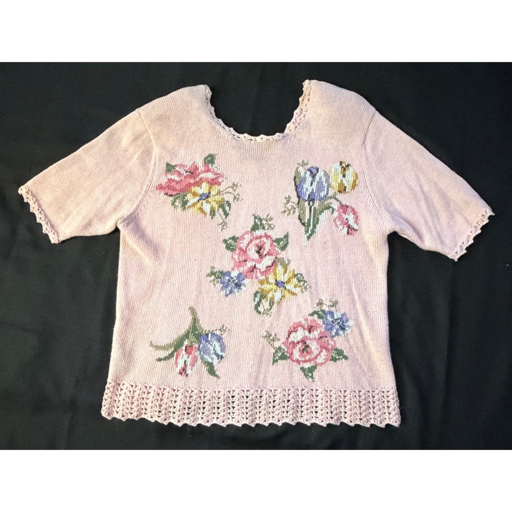 Susan Bristol Vintage 1995 Hand Embroidered Floral Pink Cardigan Sweater 17/18